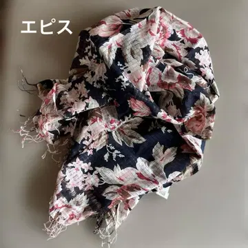 에피스 코튼 스톨 네이비 꽃무늬