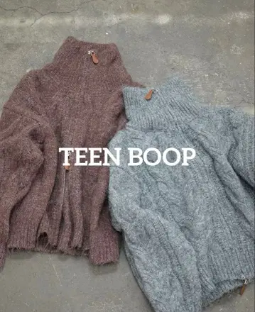 TEEN BOOP 케이블 지퍼 니트/브라운