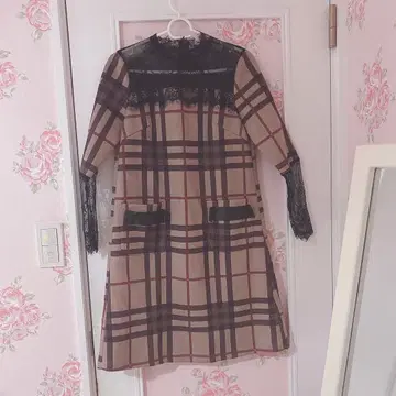 체크 무늬 레이스 무릎 기장 원피스 가을 옷 스나계