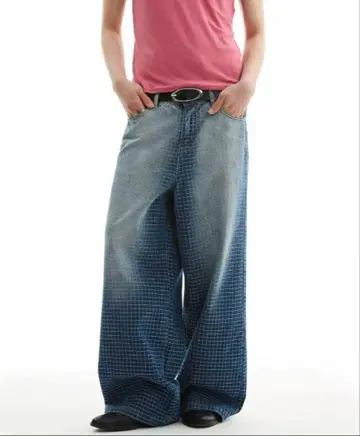 GRID WIDE DENIM PANTS [ Urban Edge ]