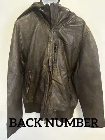 BACK NUMBER 후드 부착 가죽 자켓 M