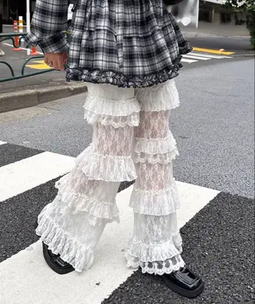 티어드 레이스 플레어 레이어드 프릴 팬츠