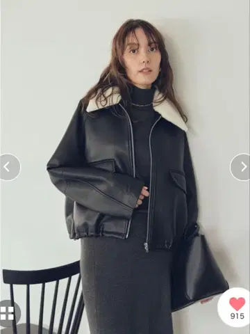 Mila Owen 스텐 칼라 인조 가죽 블루종 블랙
