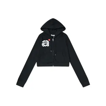 Aeae 블랙 크롭 후드티 하트 도트 디자인