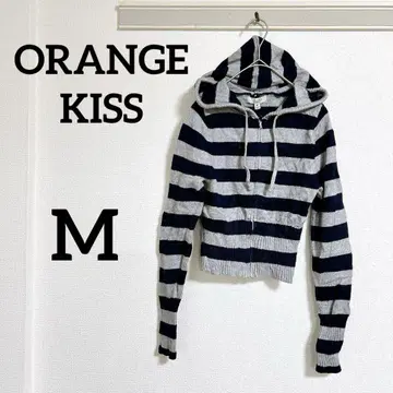 ORANGE KISS [ M ] 스트라이프 후드티 여성용 그레이 네이비