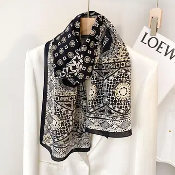 모노톤 패턴 대형 스카프 스톨 숄 기하학 패턴 100% 실크