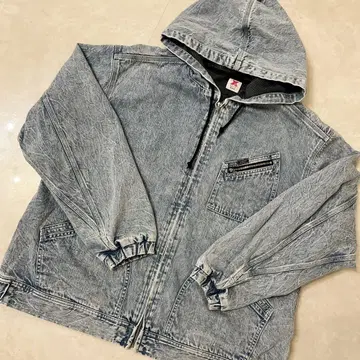 남녀 공용 Lee 데님 자켓 후드 부착 케미컬 워시