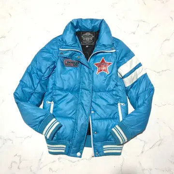 코코룰 헤이세이 갸루 surf 시부야계 Y2K 충전솜 리브 블루종 자수