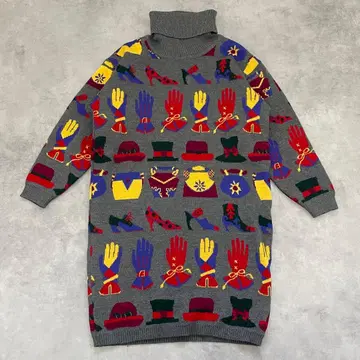 Candel 팝 아트 니트 원피스 멀티 컬러 하이넥 BV20