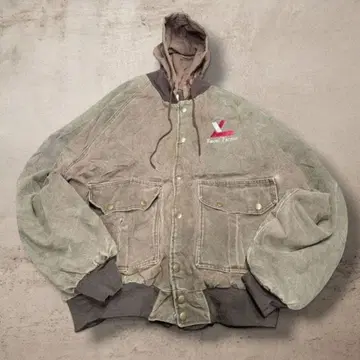 빈티지 덕 후드티 액티브 자켓 브라운 90s 구제 의류 페이드 보로