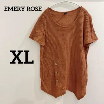 EMERY ROSE [ XL ] 브라운 반팔 셔츠 브라운 와플 원단