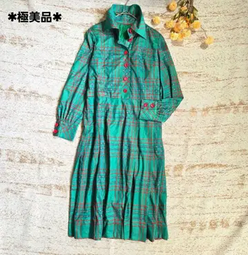 그린 체크 레트로 셔츠 원피스 롱 기장 [ M 상당 ] 새상품급