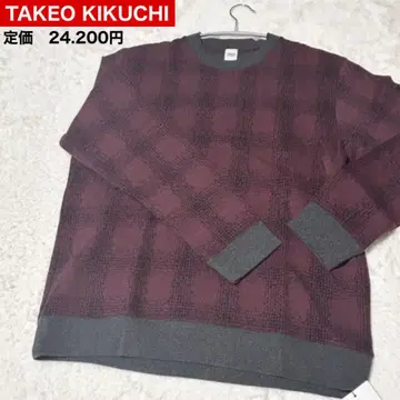 택 포함 새상품 TAKEO KIKUCHI 체크 무늬 스웨터 빨간색