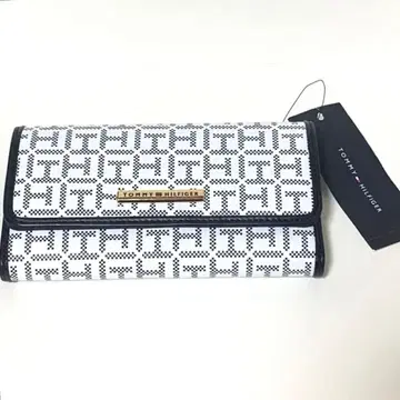 새상품 타미힐피거 장지갑 지갑 3단 폴더형 모노그램 화이트 네이비