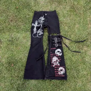 본지티 팬츠 해골 기믹 y2k 펑크 플레어 지뢰 고스