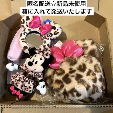 미니 레오파드 무늬  파우치 립 케이스 거울 봉제 인형 참 브라운