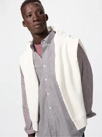 유니클로 브로드 셔츠 M 와인 스트라이프 UNIQLO