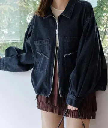 Kastane 데님 더블 ZIP 자켓 블랙