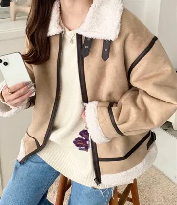 [ 새상품급 ] 스웨이드 x 보아 페이크 무스탕 자켓 블루종