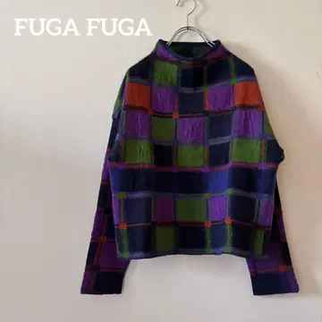 FUGA FUGA 후가후가 체크 무늬 하이넥 스웨터 긴팔 사토 섬유