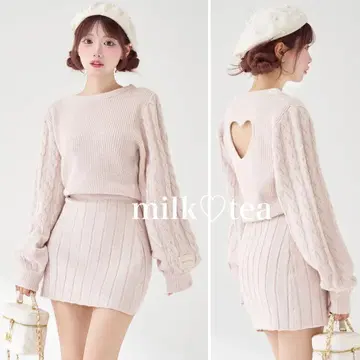 택 포함 새상품 다리치 하트 오픈 니트 미니 원피스 핑크