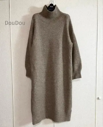 DouDou 두두 니트 원피스 하이넥 롱 카멜 혼방