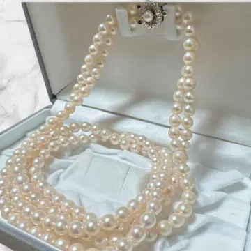 [새상품급] 진주 2연 목걸이 펄 광택 강함 silver 각인 97.8g