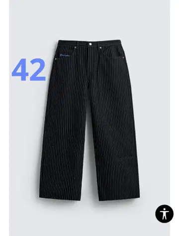 CHAMPION x ZARA 스트라이프 배기 핏 청바지 42