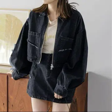 kastane 데님 더블 ZIP 크롭 자켓 스커트