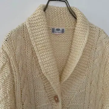 빈티지 케이블 짜임 가디건 아란 니트 숄카라 화이트 미색