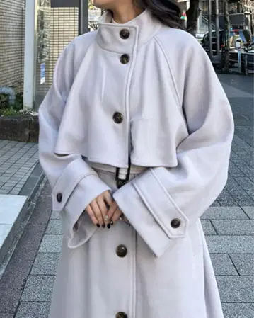 INGNI 스탠드 카라 케이프 롱 코트
