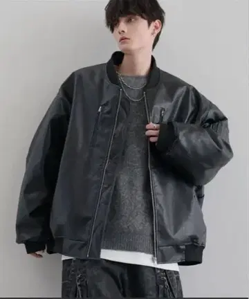 [ LILL ] 루즈 실루엣 메탈 지퍼 볼륨 MA-1 블루종 [M]