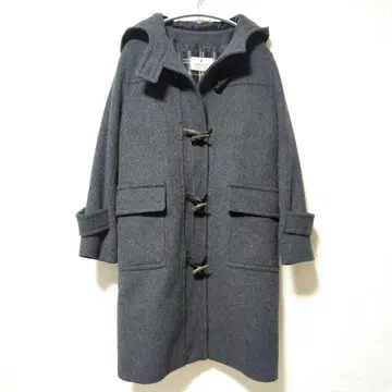 [ 새상품급 ] shelvo 더플 코트 롱 후드 부착 울 100% 그레이