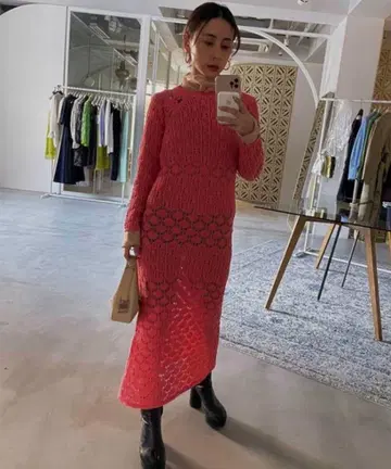 Ameri CROCHET RAGLAN LONG DRESS 니트 원피스 M