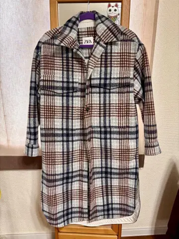 Zara 체크 무늬 롱 자켓 코트