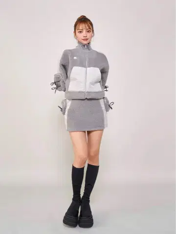 다리치 보아 콤비 리본 포켓 블루종 셋업
