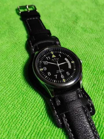 파이롯트 워치 MARK XV 자동 와인딩 손목시계 블랙 가죽 벨트