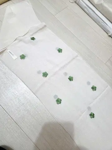 그린 매실 오비 장식 천 크림 화이트 크레이프 원단 새상품