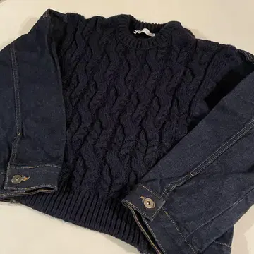 ZARA 네이비 케이블 짜임 x 데님 소재 긴팔 스웨터 M