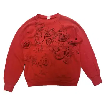 80s red sweat hand painted Made in USA