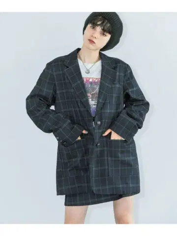 PAGEBOY 체크 블레이저 자켓 블랙워치 88 그린