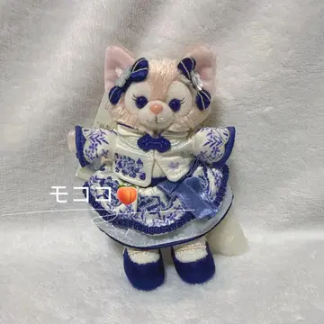 상하이 디즈니 파랑 꽃무늬 중화풍 리나벨 봉제 인형 키링 참
