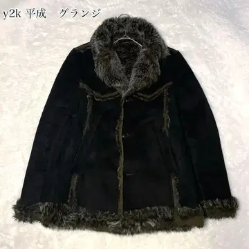 DOUBLE BLEACH 헤이세이 Y2K 페이크 무스탕 퍼 그런지 L