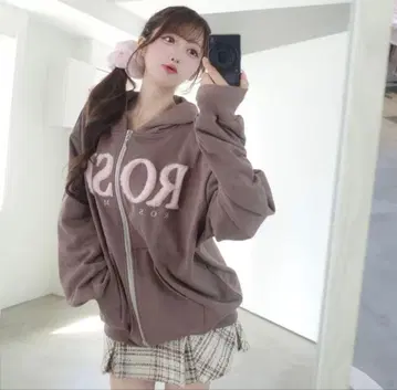 rosemuse 퍼 로고 집 후디 로제뮤즈