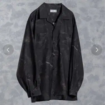 ADRER 돌먼 슬리브 오픈 카라 셔츠 블랙 대리석 XS