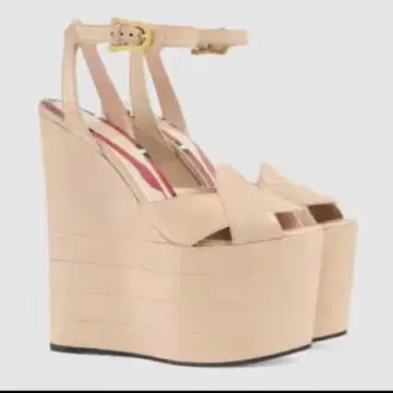 애프리콧 하이힐 웨지 샌들