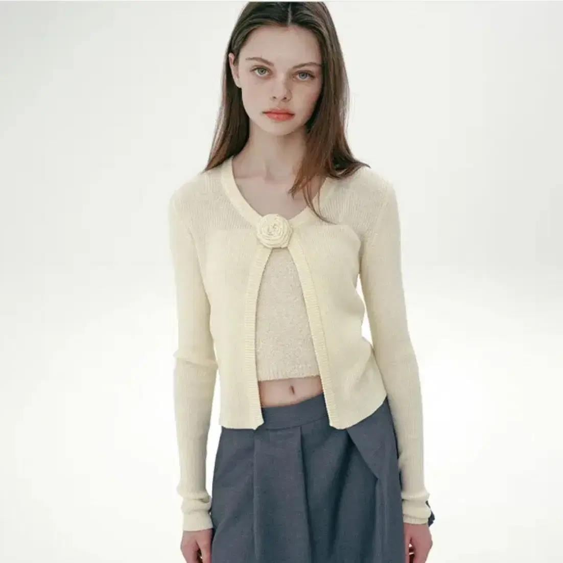 Discount until today only&gt; Margarin Fingers Rose Corsage Cardigan Light Yellow