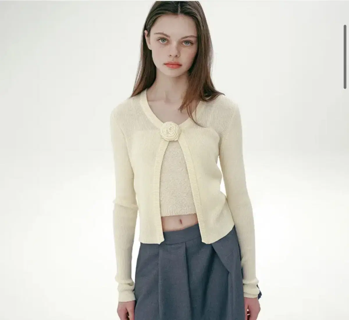 Discount until today only&gt; Margarin Fingers Rose Corsage Cardigan Light Yellow