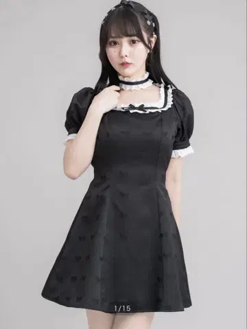 pium 피윰 초커 달린 코튼 프릴 인형 원피스 블랙