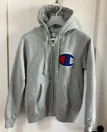 Champion 그레이 프론트 지퍼 후드티 M 사이즈